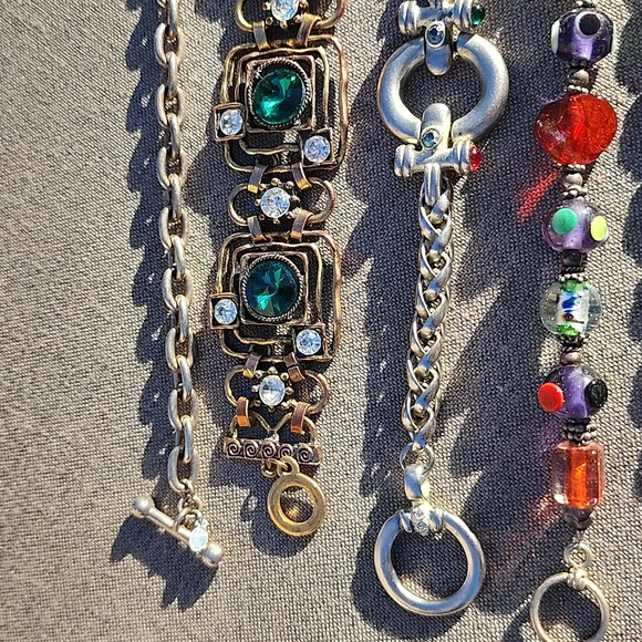 Bundle lot 4 bracelets fashion costume jewelry art glass heart cancer pink blue - Picture 4 of 7